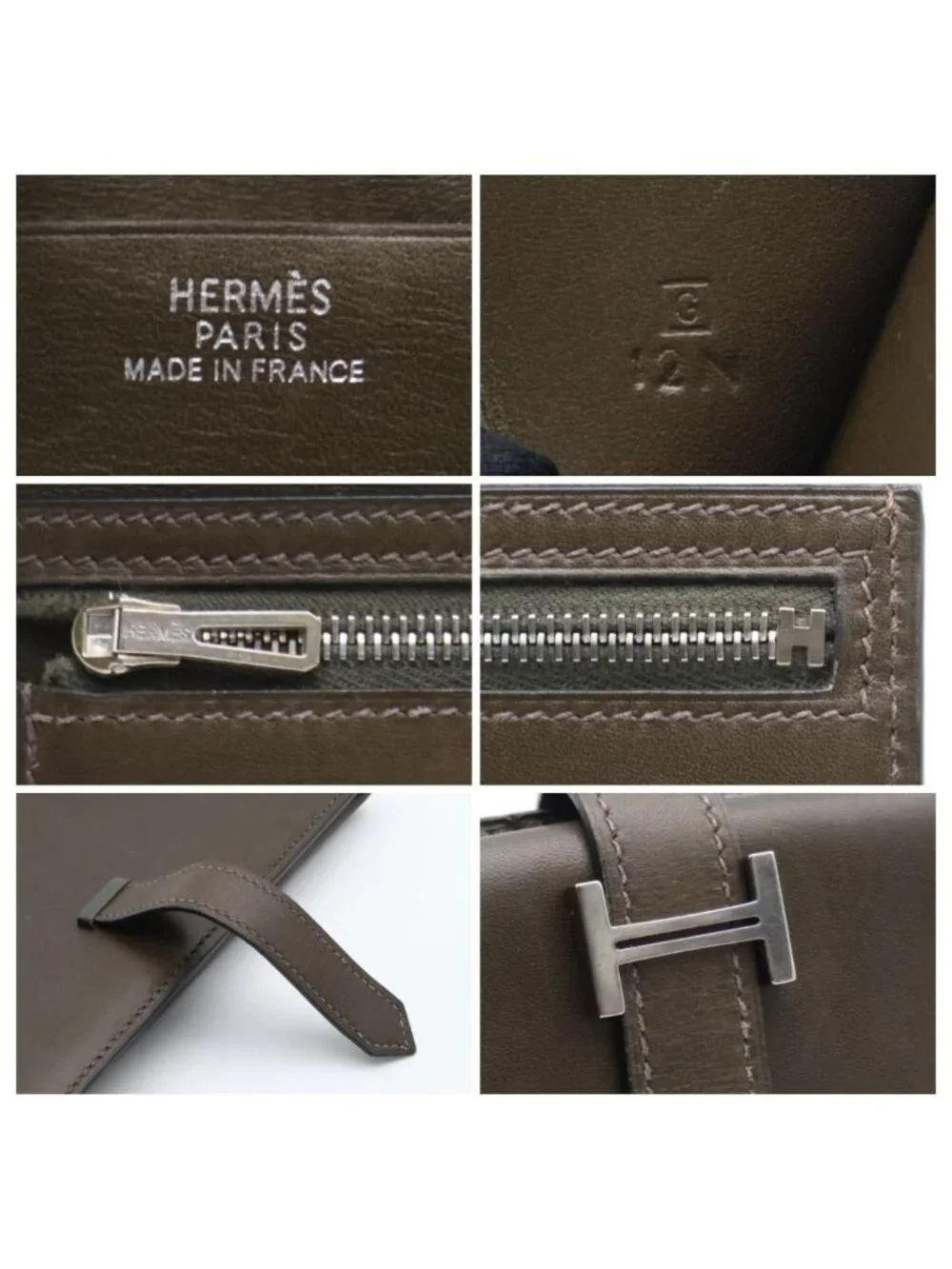 Hermes Bearn Classic Box Calf Khaki Silver Wallet